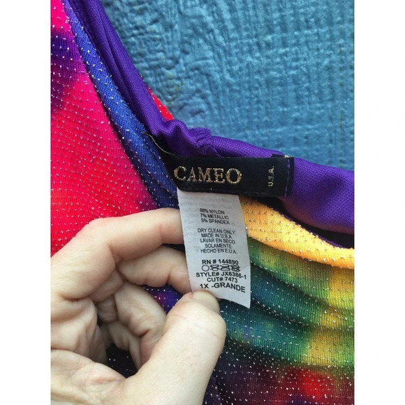 Cameo Women's Plus Size 1X One Shoulder Tie Dye Shimmer Dress - Picture 4 of 5